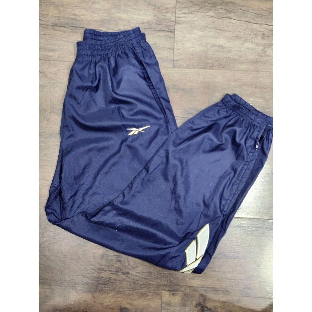 Vintage Reebok Mens M Blue Nylon Track Pants Windbreaker Athletic Y2K Joggers